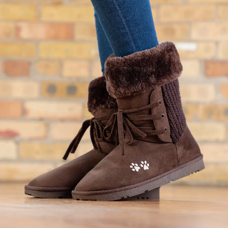 Lace-Up Paw Print Sweater Boots