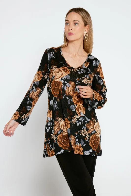 Addie Long Sleeve Knit Top - Autumn Bloom