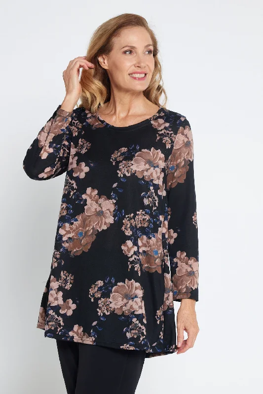 Barb Knit Top - Navy/Mushroom Floral