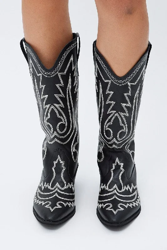 Black Embroidered Cowboy Boots