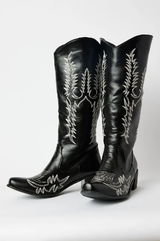 Black Embroidered Cowboy Boots