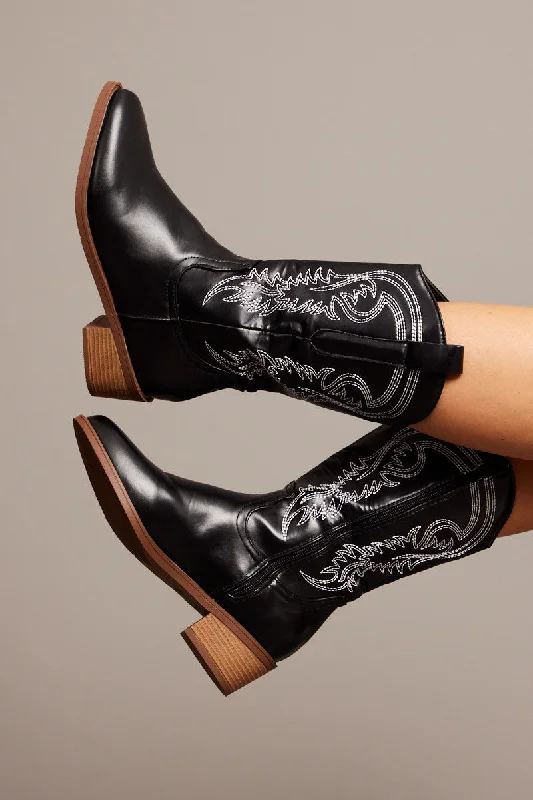 Black Embroidered Cowboy Boots