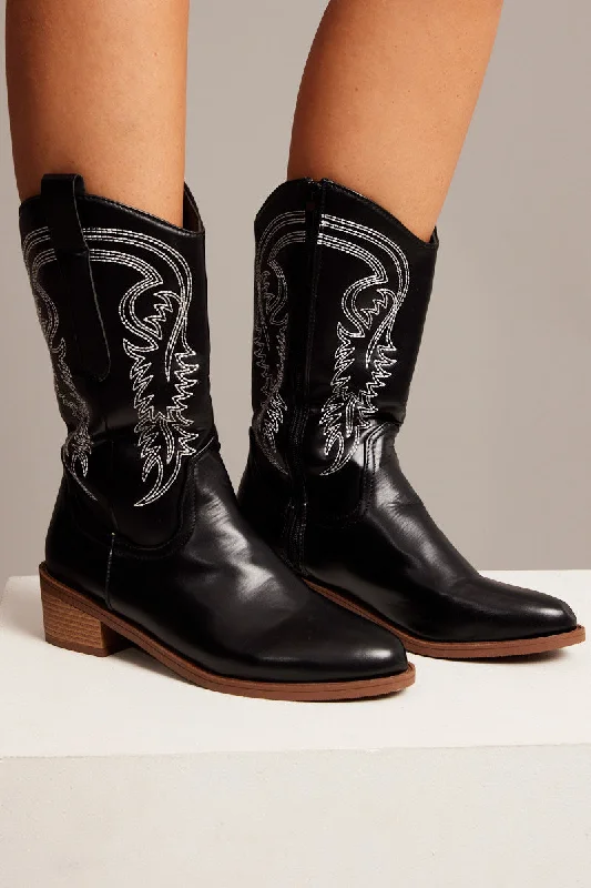 Black Embroidered Cowboy Boots