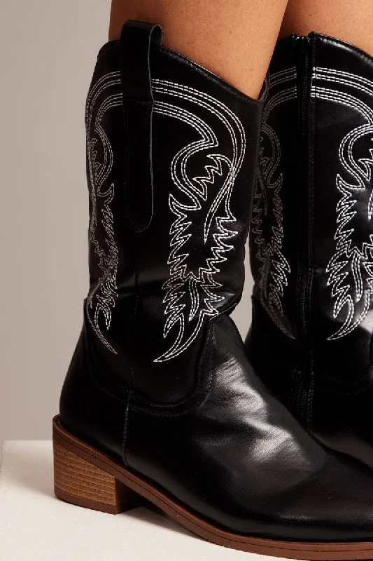 Black Embroidered Cowboy Boots