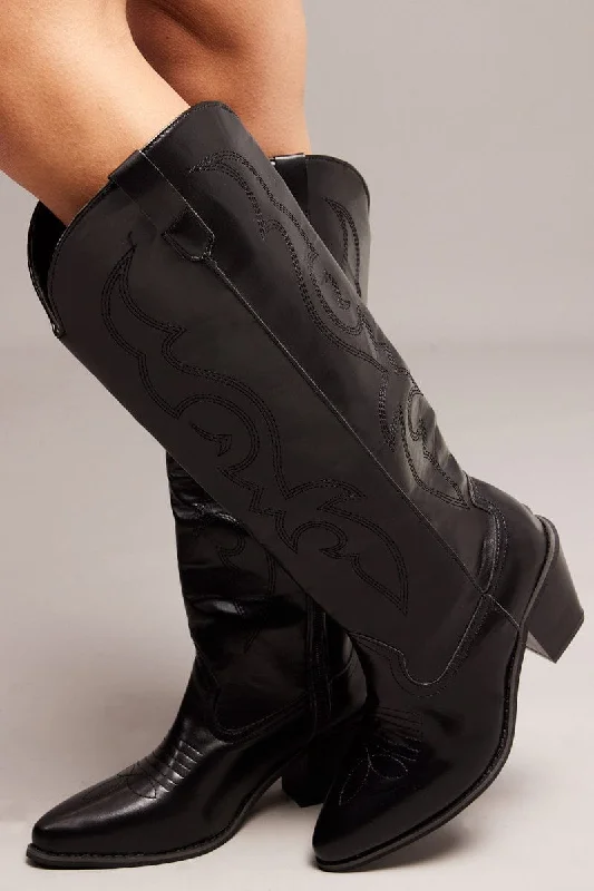 Black Embroidered Western Boots