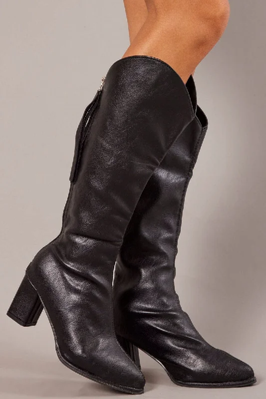 Black Heeled Knee Boots