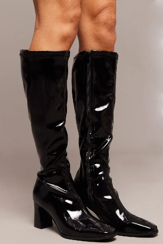 Black Heeled Knee High Boots