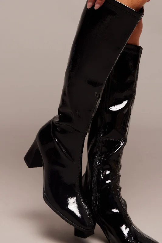 Black Heeled Knee High Boots