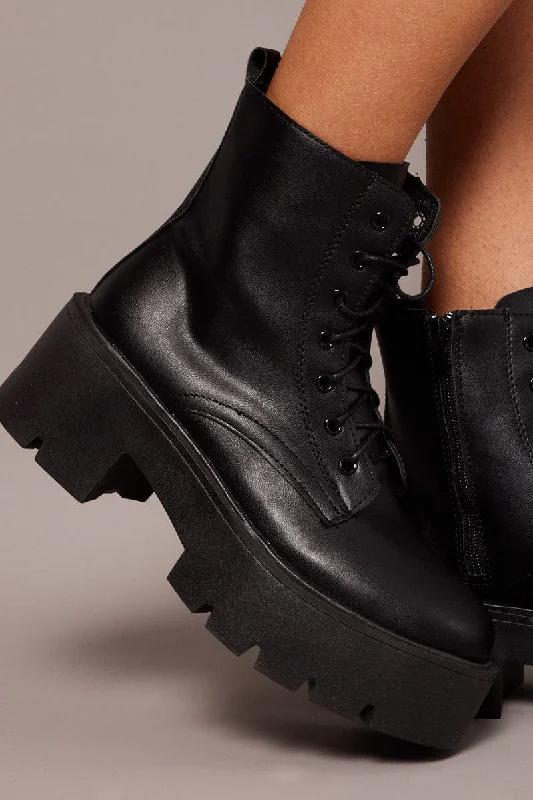 Black Lace Up Chunky Boots