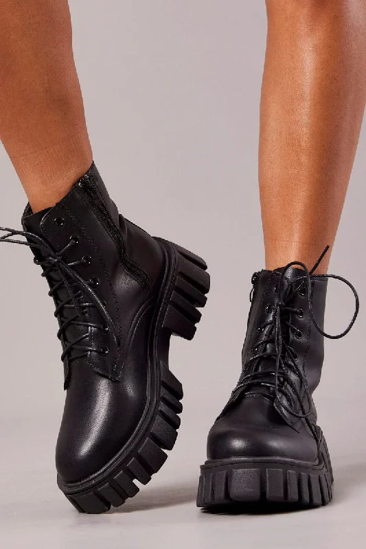 Black Lace Up Chunky Boots