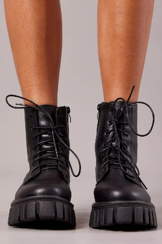 Black Lace Up Chunky Boots