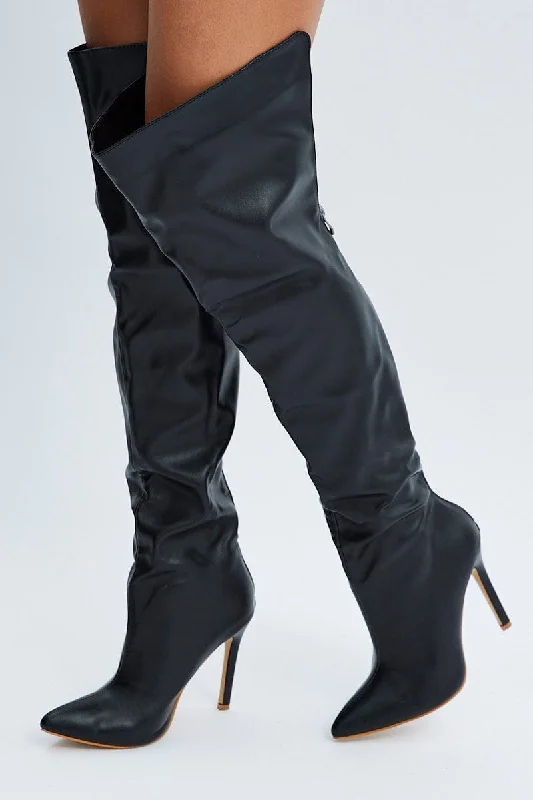 Black Over The Knee Heeled Boots