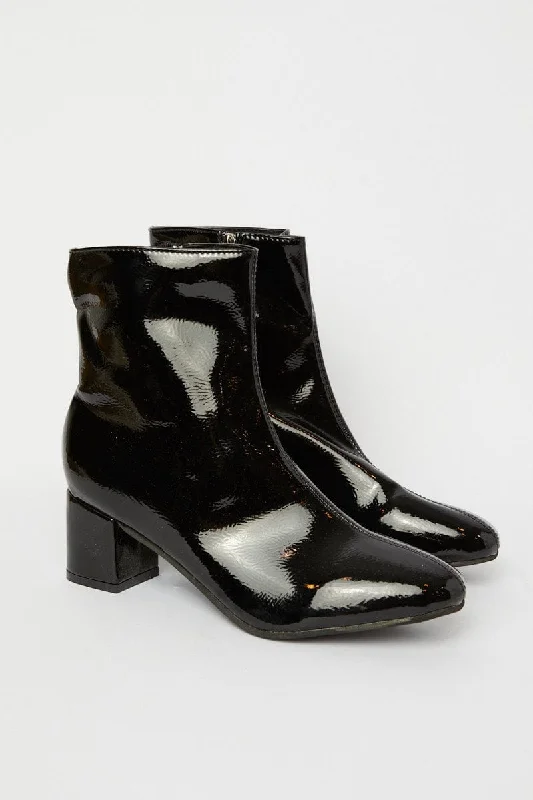 Black Patent Ankle Boots