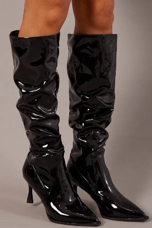 Black Ruched Stiletto Boots