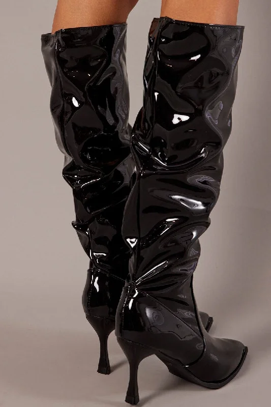 Black Ruched Stiletto Boots