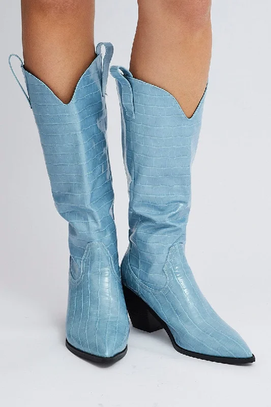 Blue Knee High Cowboy Boots