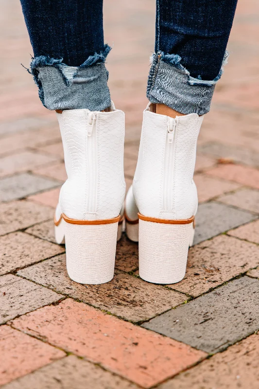 Bold Soul White Chunky Heel Booties