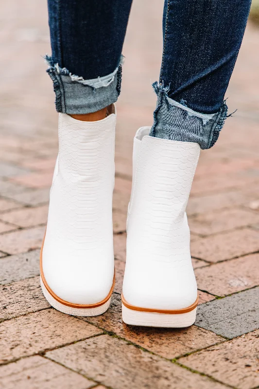 Bold Soul White Chunky Heel Booties