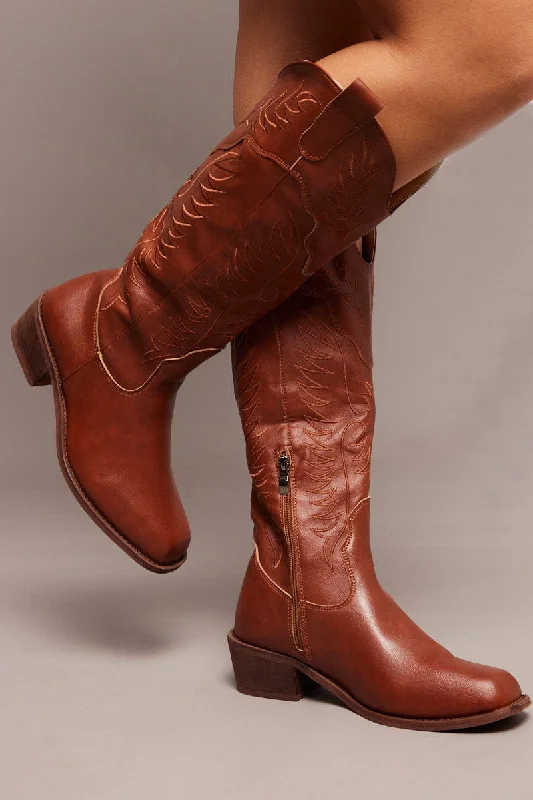 Brown Embroidered Cowboy Boots