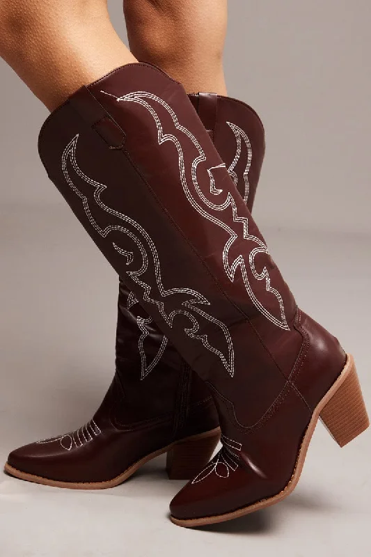 Brown Embroidered Western Boots