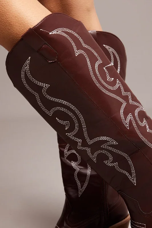 Brown Embroidered Western Boots