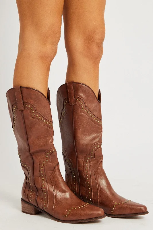 Brown Studded Boots