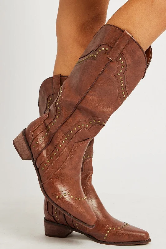 Brown Studded Boots