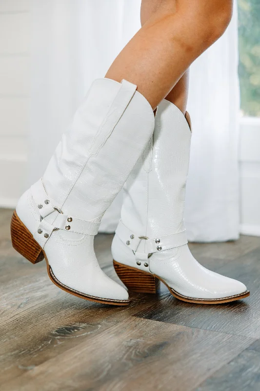 Down Broadway Cream White Western Boots