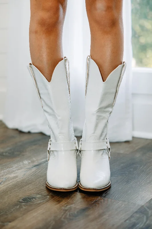 Down Broadway Cream White Western Boots