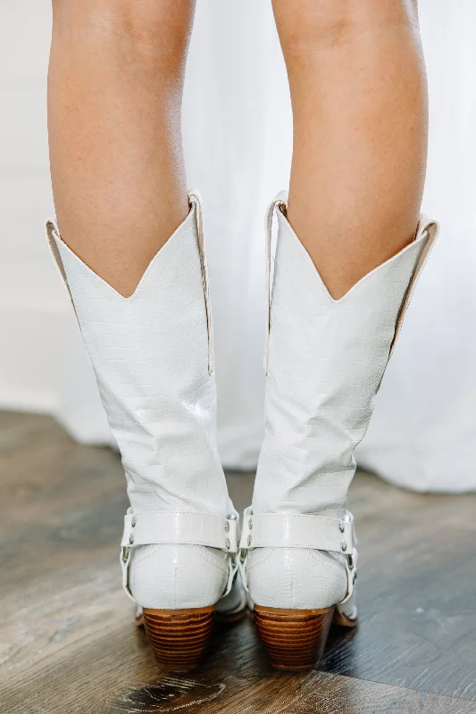 Down Broadway Cream White Western Boots