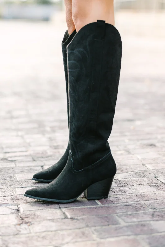 Happy Place Black Western Suede Boots