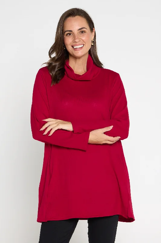 Lina Cowl Knit Tunic - Red