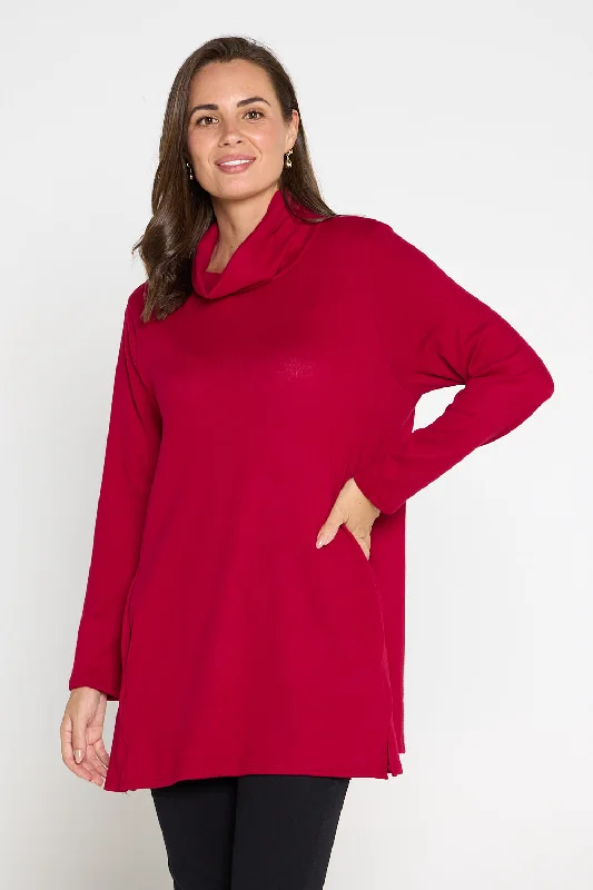 Lina Cowl Knit Tunic - Red