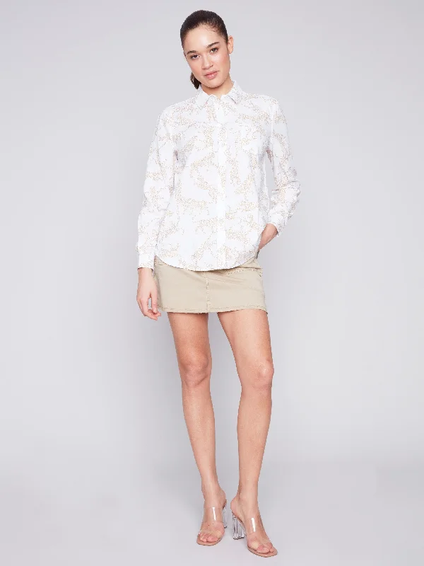 Linen Blend Button-Down Shirt - Animal