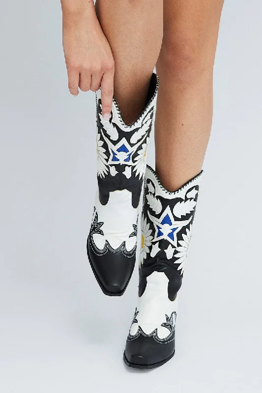 Multi Daisy Western Cowboy Boots