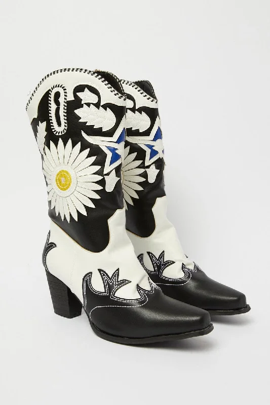 Multi Daisy Western Cowboy Boots