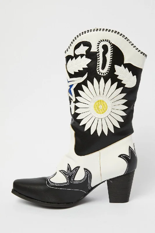 Multi Daisy Western Cowboy Boots