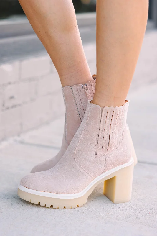 On Your Own Beige Suede Booties