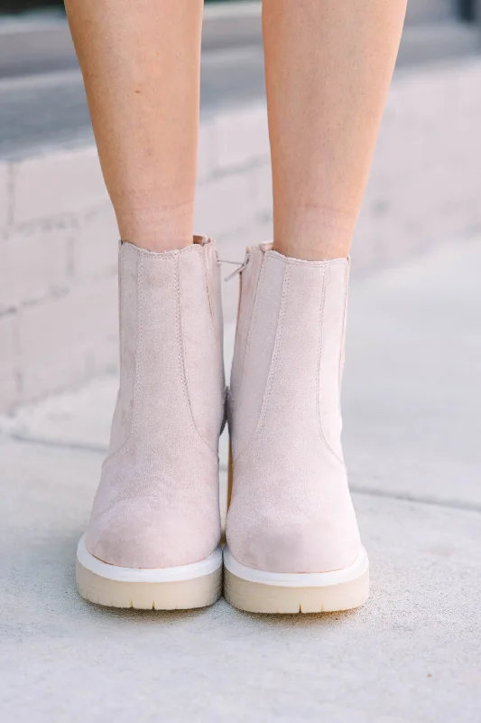 On Your Own Beige Suede Booties