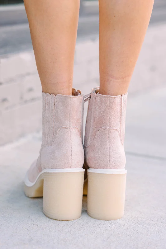 On Your Own Beige Suede Booties