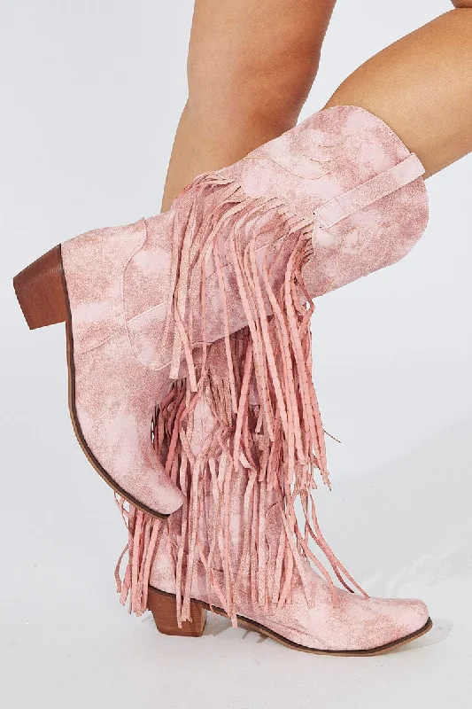 Pink Fringe Western Boots