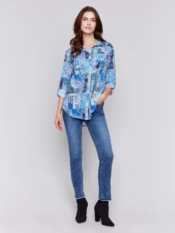 Printed Button-Front Blouse - Eden