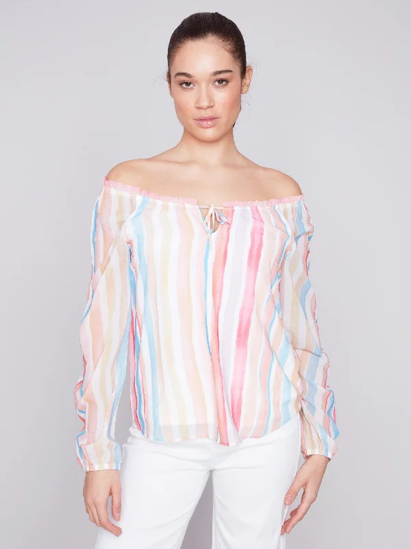 Printed Chiffon Blouse - Stripes