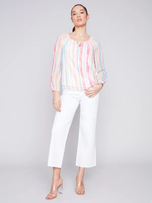 Printed Chiffon Blouse - Stripes