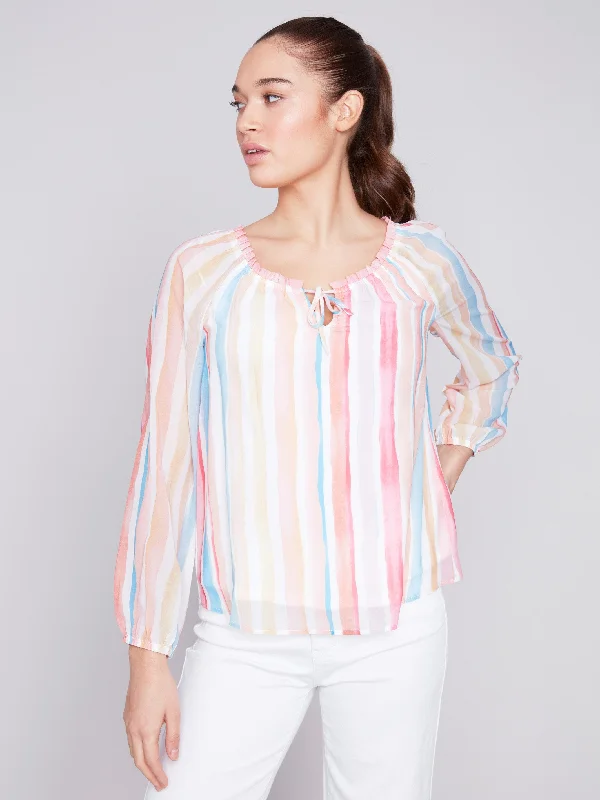 Printed Chiffon Blouse - Stripes