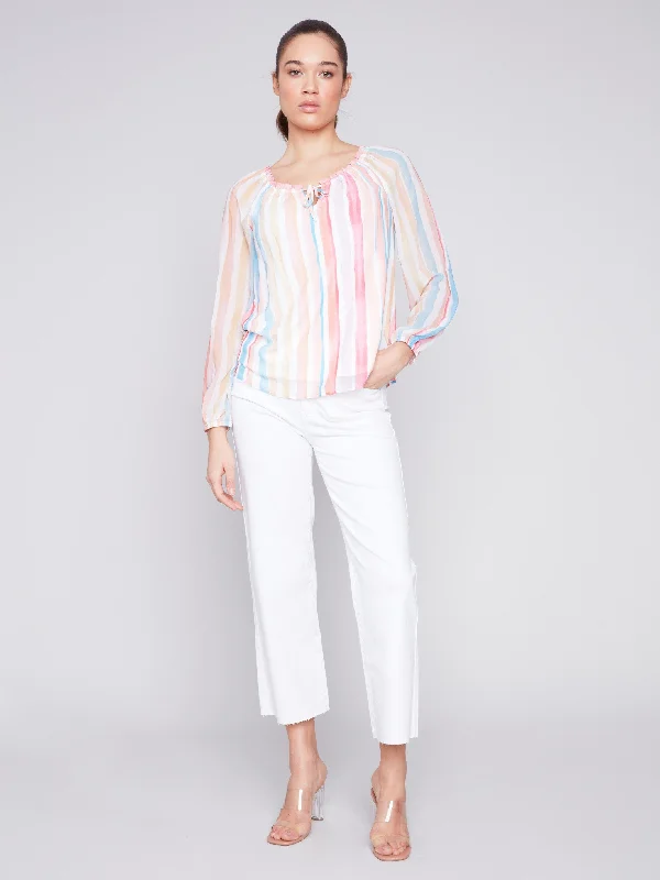 Printed Chiffon Blouse - Stripes