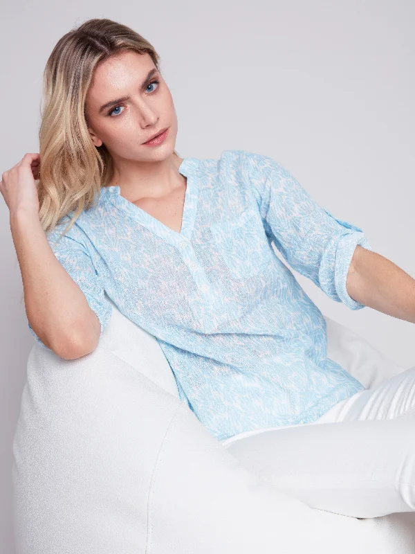 Printed Cotton Gauze Blouse - Sky