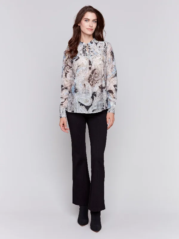 Printed Voile Blouse - Aqua