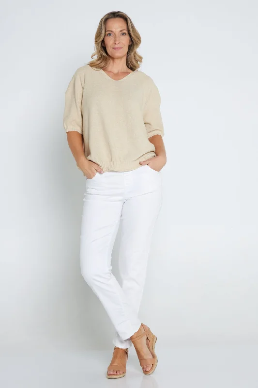 Rachel Cotton Knit Top - Beige