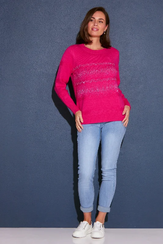 Robbie Rhinestone Knit Jumper - Hot Pink